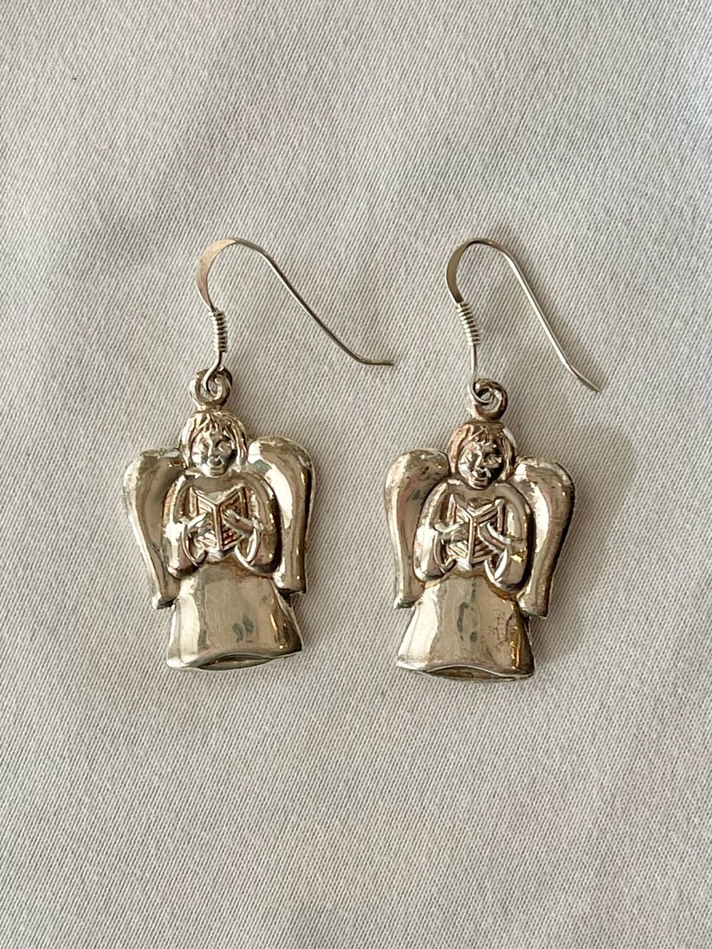 Vintage Sterling Silver Singing Angels Drop Earrings